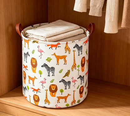 Collapsible Round Laundry Hamper/Large Storage Basket/Room Decor (White check)