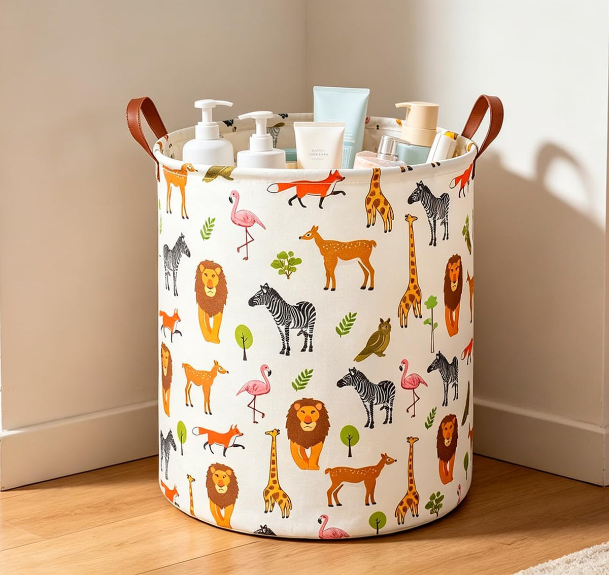 Collapsible Round Laundry Hamper/Large Storage Basket/Room Decor (White check)