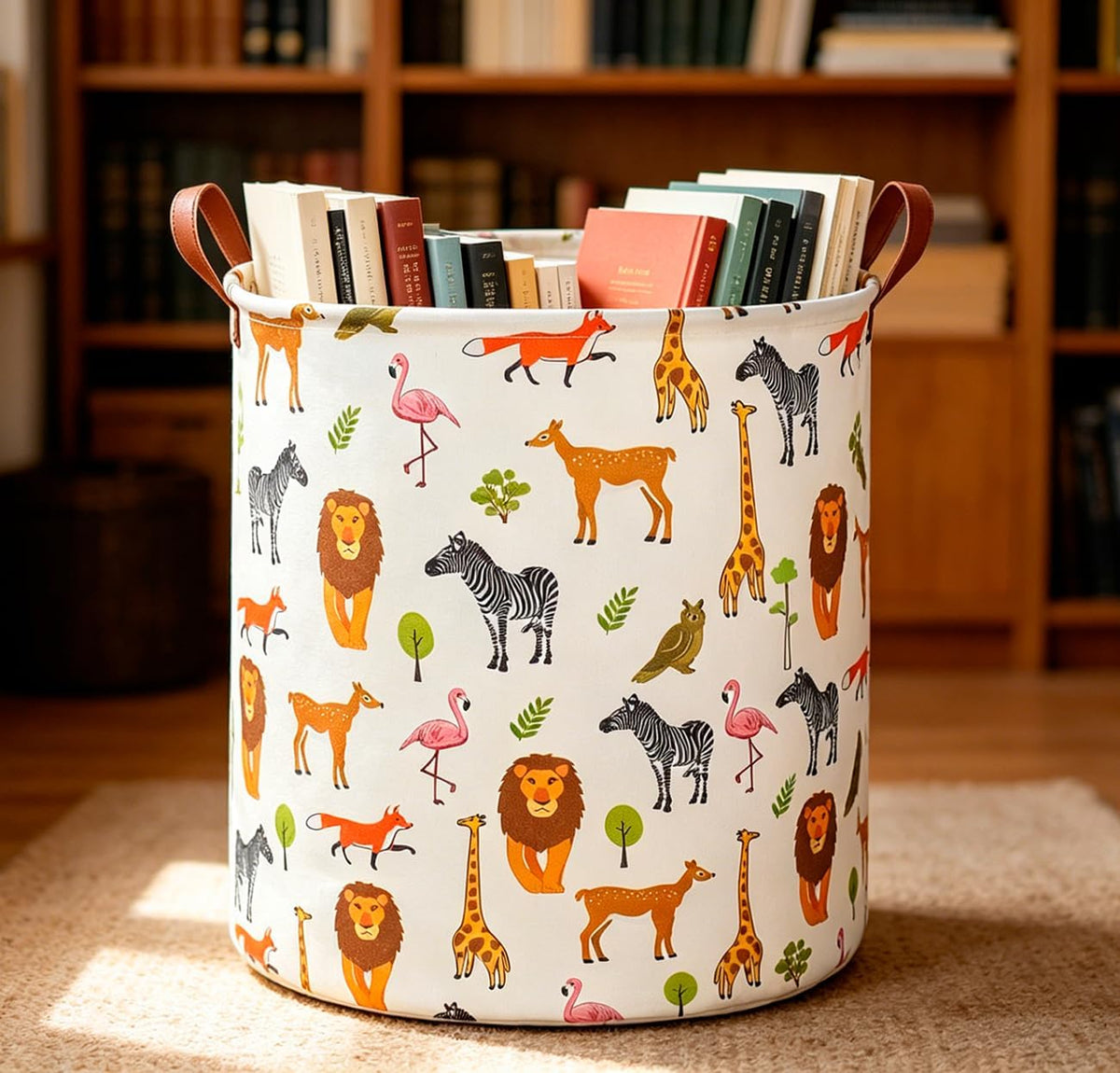 Collapsible Round Laundry Hamper/Large Storage Basket/Room Decor (White check)