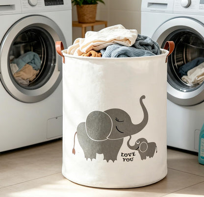 Collapsible Round Laundry Hamper/Large Storage Basket/Room Decor (White check)