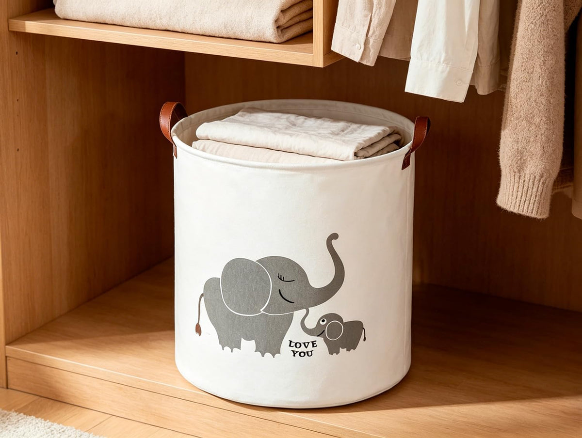Collapsible Round Laundry Hamper/Large Storage Basket/Room Decor (White check)
