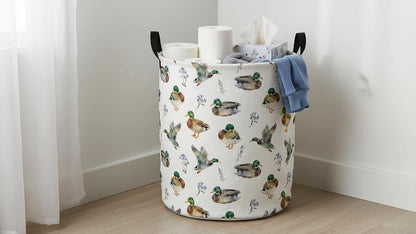 Collapsible Round Laundry Hamper/Large Storage Basket/Room Decor (White check)