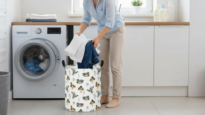 Collapsible Round Laundry Hamper/Large Storage Basket/Room Decor (White check)