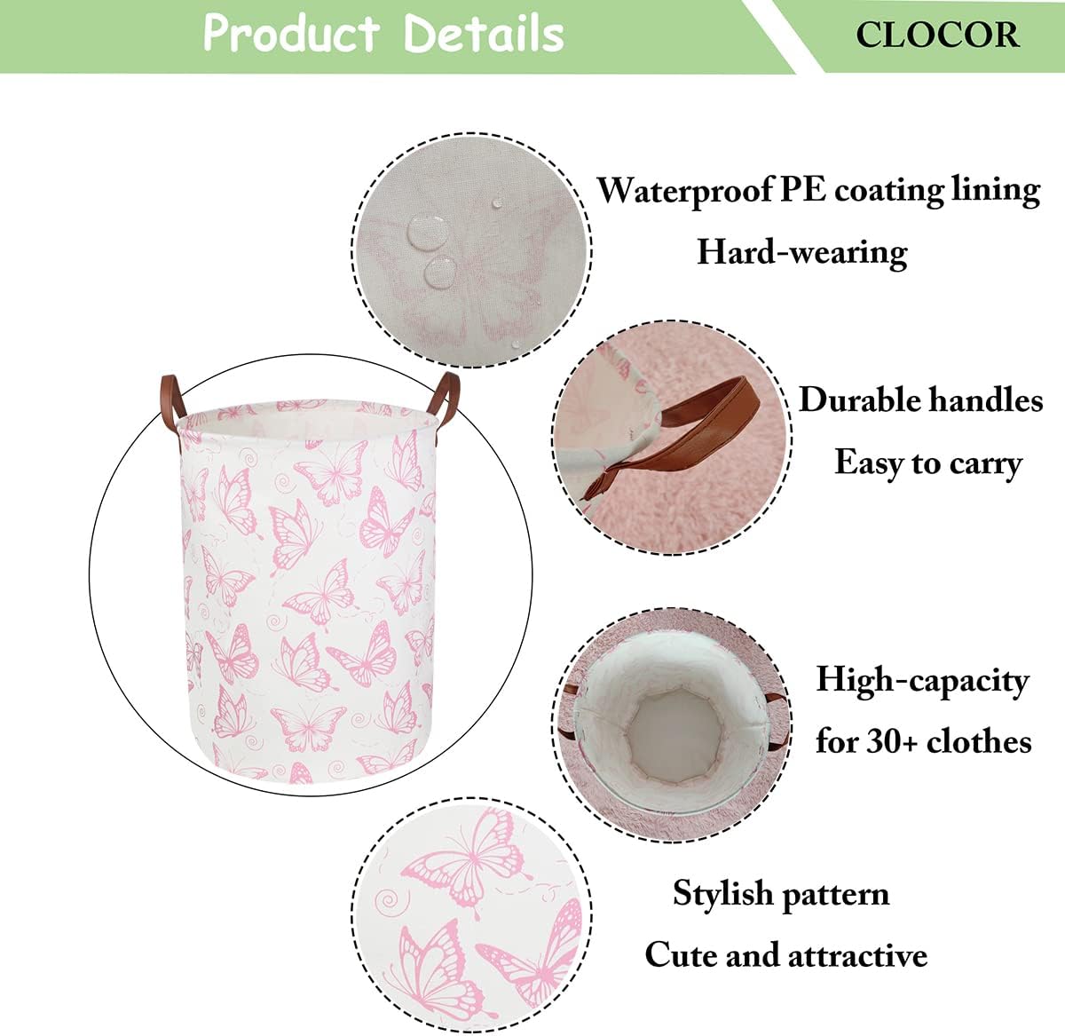 Collapsible Round Laundry Hamper/Large Storage Basket/Room Decor (White check)