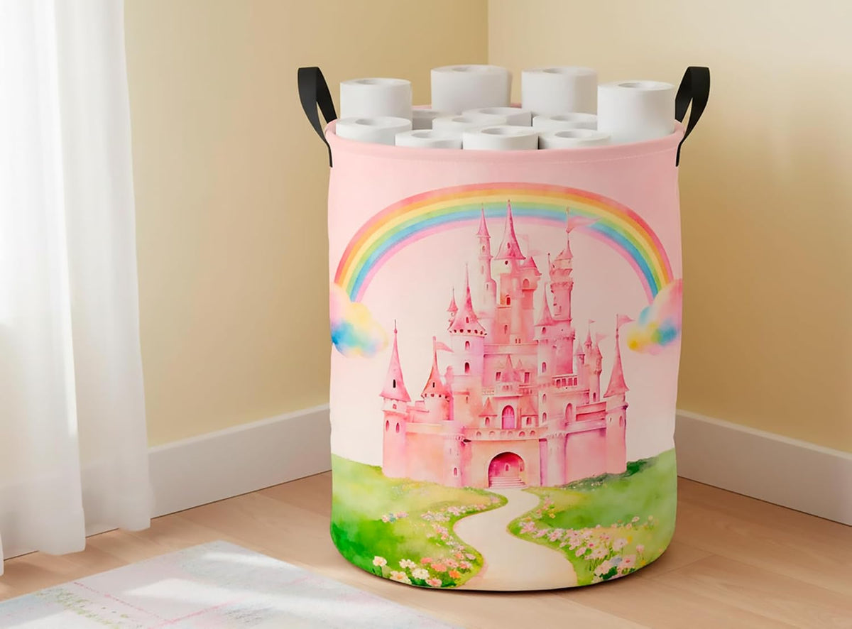 Collapsible Round Laundry Hamper/Large Storage Basket/Room Decor (White check)