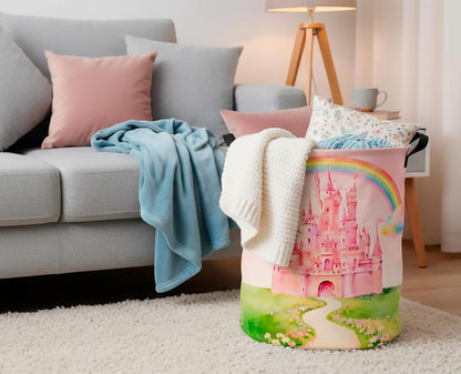 Collapsible Round Laundry Hamper/Large Storage Basket/Room Decor (White check)