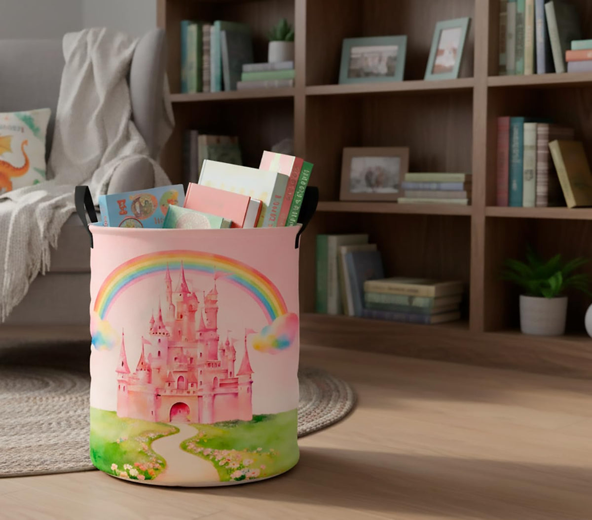 Collapsible Round Laundry Hamper/Large Storage Basket/Room Decor (White check)
