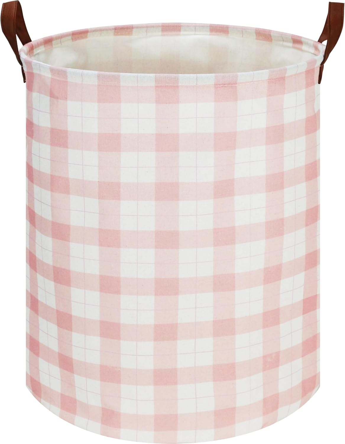 Collapsible Round Laundry Hamper/Large Storage Basket/Room Decor (White check)