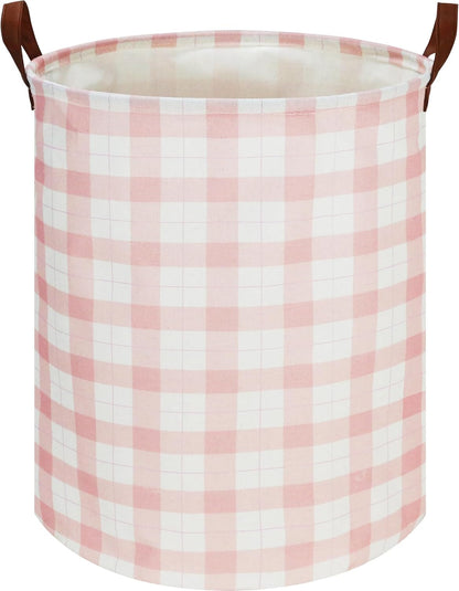 Collapsible Round Laundry Hamper/Large Storage Basket/Room Decor (White check)