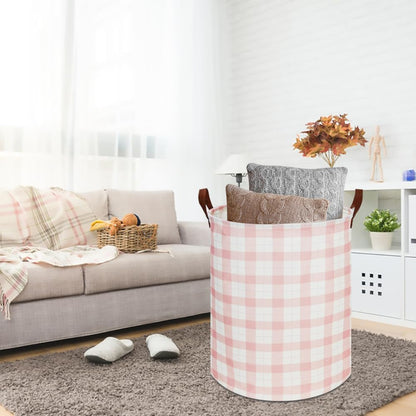Collapsible Round Laundry Hamper/Large Storage Basket/Room Decor (White check)