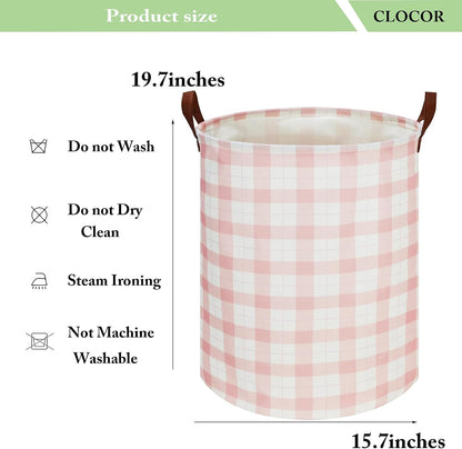 Collapsible Round Laundry Hamper/Large Storage Basket/Room Decor (White check)