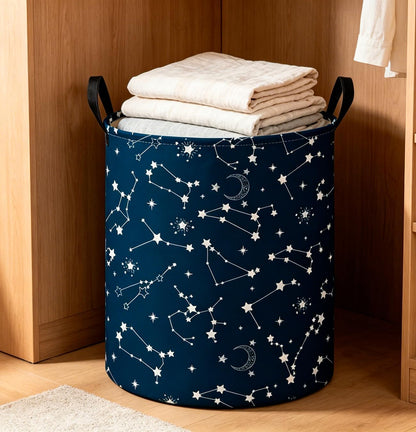 Collapsible Round Laundry Hamper/Large Storage Basket/Room Decor (White check)