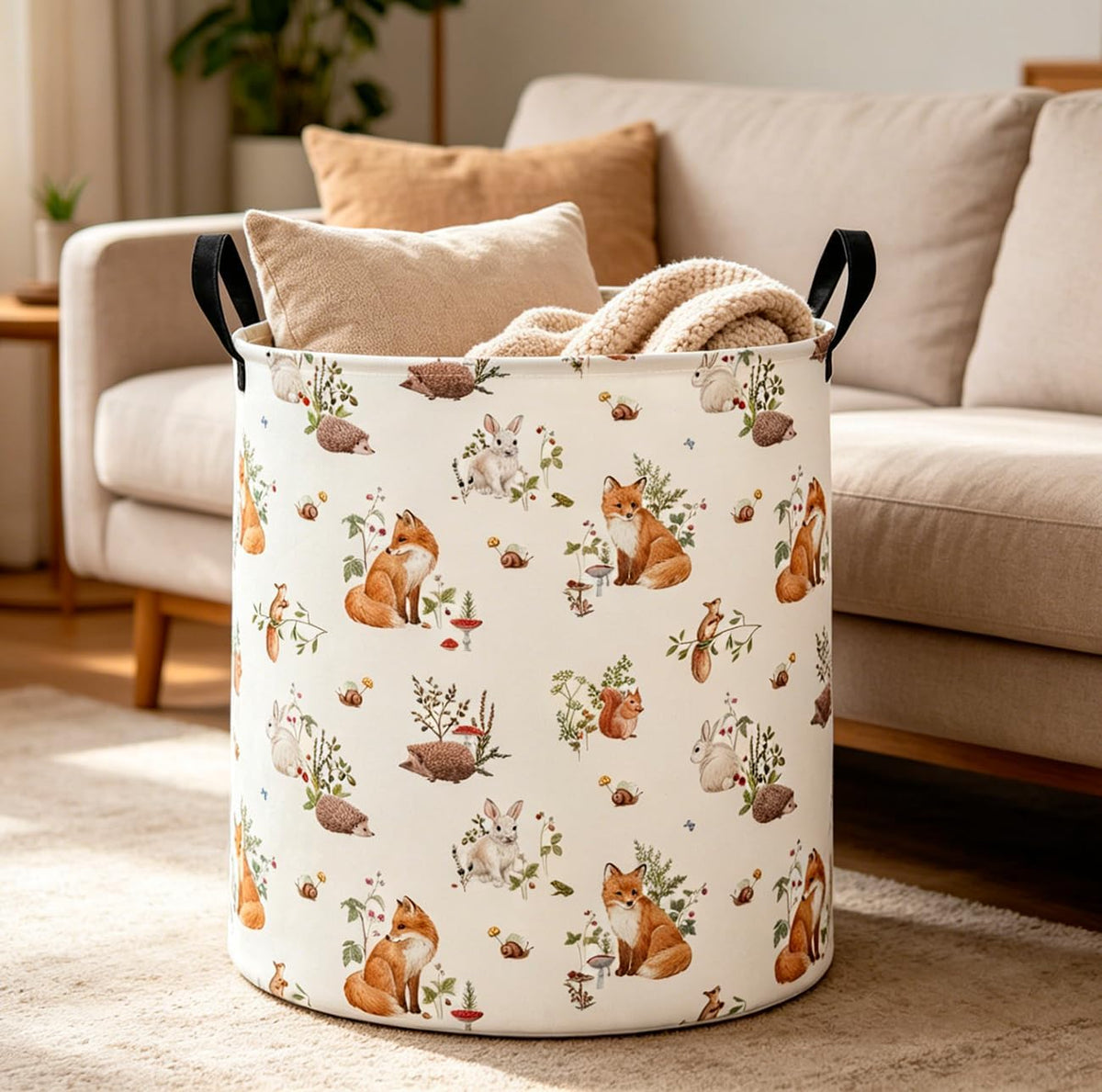Collapsible Round Laundry Hamper/Large Storage Basket/Room Decor (White check)