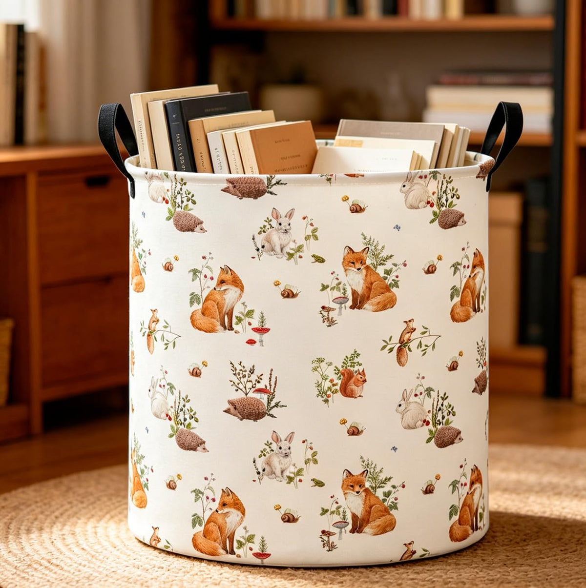 Collapsible Round Laundry Hamper/Large Storage Basket/Room Decor (White check)