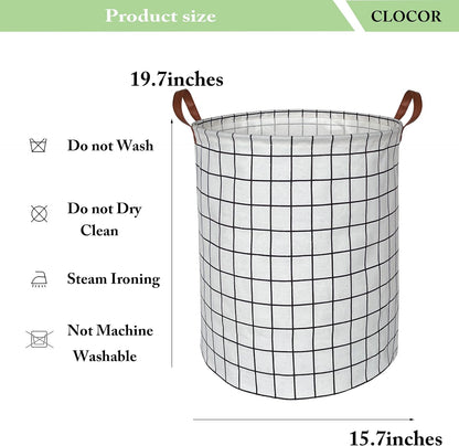 Collapsible Round Laundry Hamper/Large Storage Basket/Room Decor (White check)