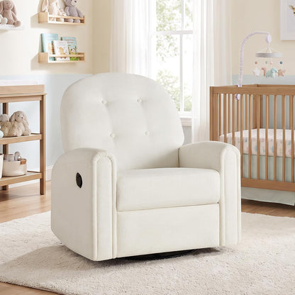 Nursery Rocking Chair, Oversized 360° Swivel Glider Recliner Chair, Chenille Nursery Glider with Tufted Backrest and Footrest, Comfy Reclining Chair for Living Room, Bedroom, Nursing, Beige
