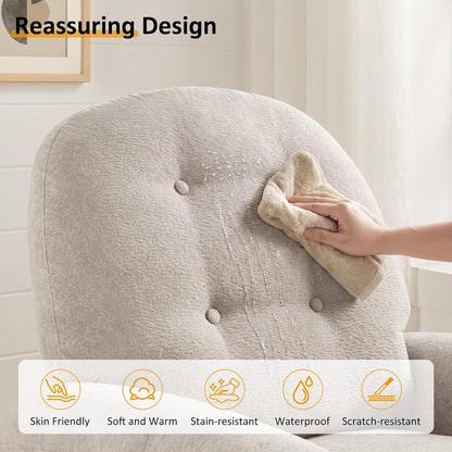 Nursery Rocking Chair, Oversized 360° Swivel Glider Recliner Chair, Chenille Nursery Glider with Tufted Backrest and Footrest, Comfy Reclining Chair for Living Room, Bedroom, Nursing, Beige