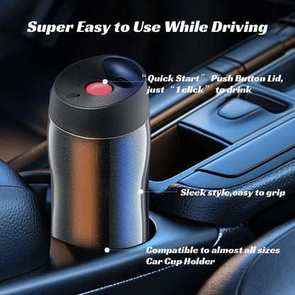 Traveller 14 oz Insulated Tumbler, Stainless Steel Travel Coffee Mug with Leak Proof Push Button Lid, Glitter Black