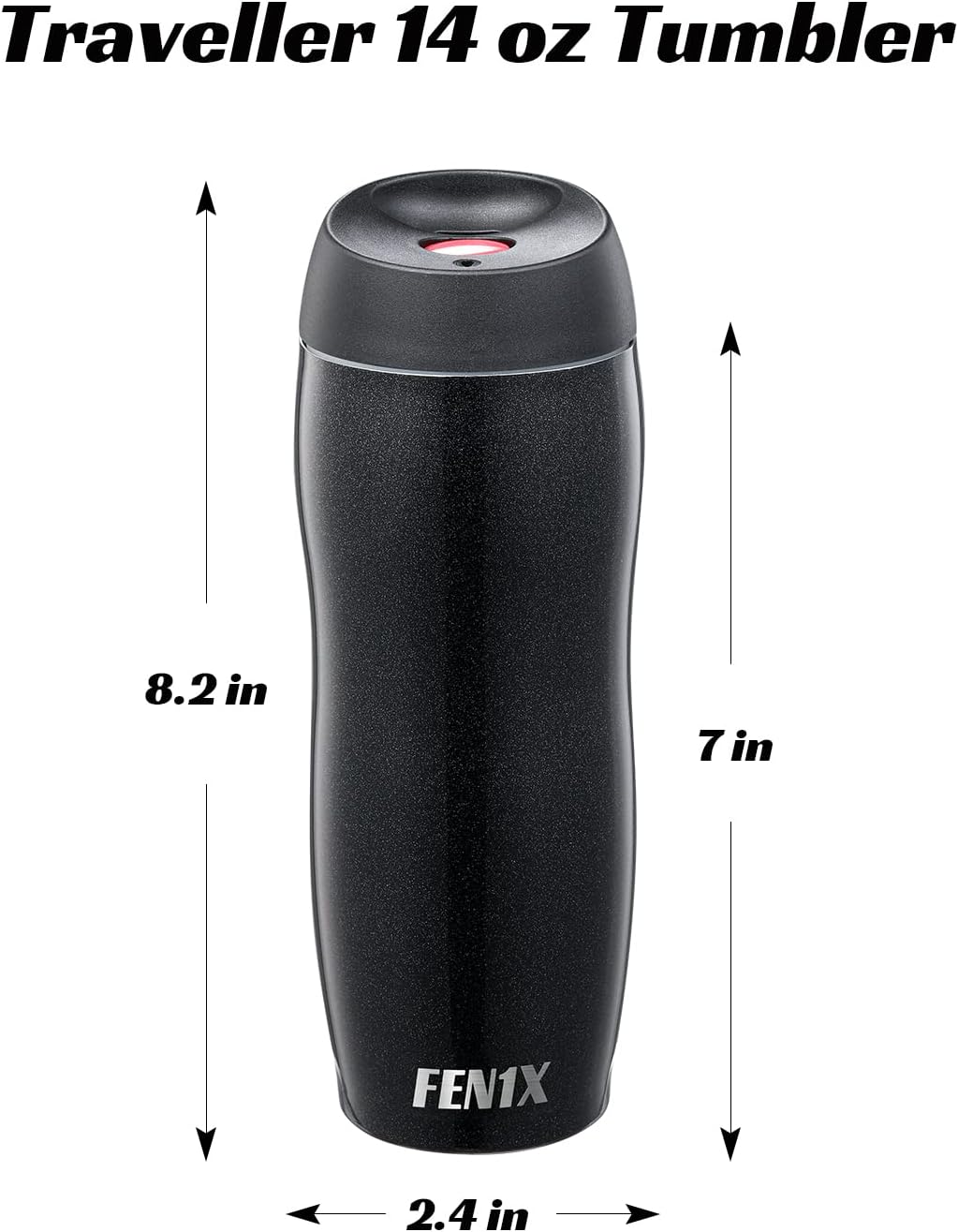 Traveller 14 oz Insulated Tumbler, Stainless Steel Travel Coffee Mug with Leak Proof Push Button Lid, Glitter Black