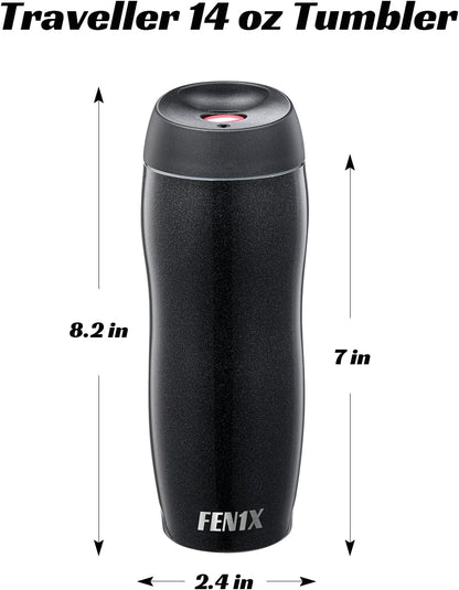 Traveller 14 oz Insulated Tumbler, Stainless Steel Travel Coffee Mug with Leak Proof Push Button Lid, Glitter Black