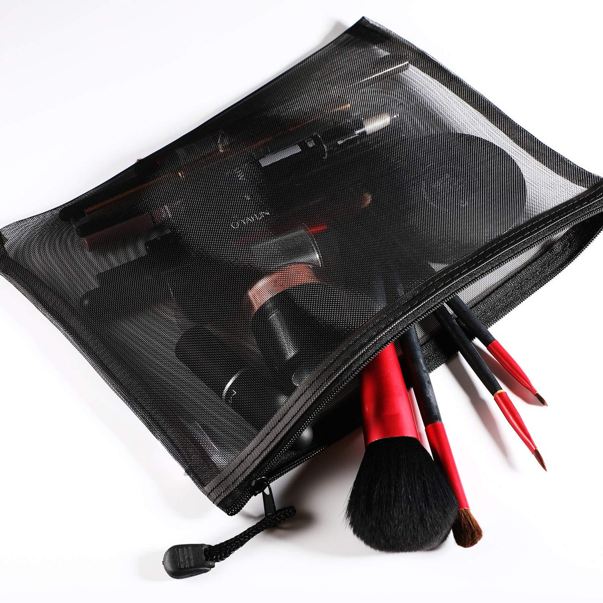 10 Pieces Black Mesh Bags Makeup Bags Cosmetic Travel Organizer Bags Mesh Zipper Pouch Pencil Case, 9.5 x 7.1 Inches