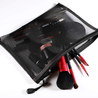 10 Pieces Black Mesh Bags Makeup Bags Cosmetic Travel Organizer Bags Mesh Zipper Pouch Pencil Case, 9.5 x 7.1 Inches