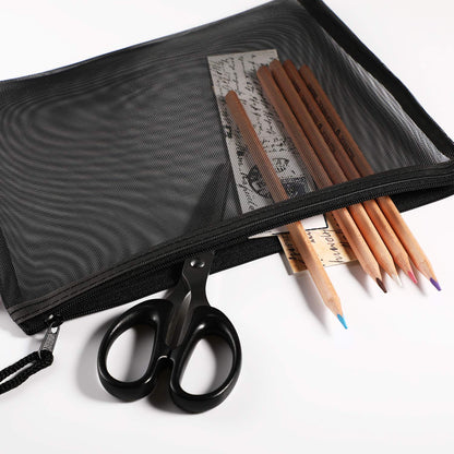 10 Pieces Black Mesh Bags Makeup Bags Cosmetic Travel Organizer Bags Mesh Zipper Pouch Pencil Case, 9.5 x 7.1 Inches