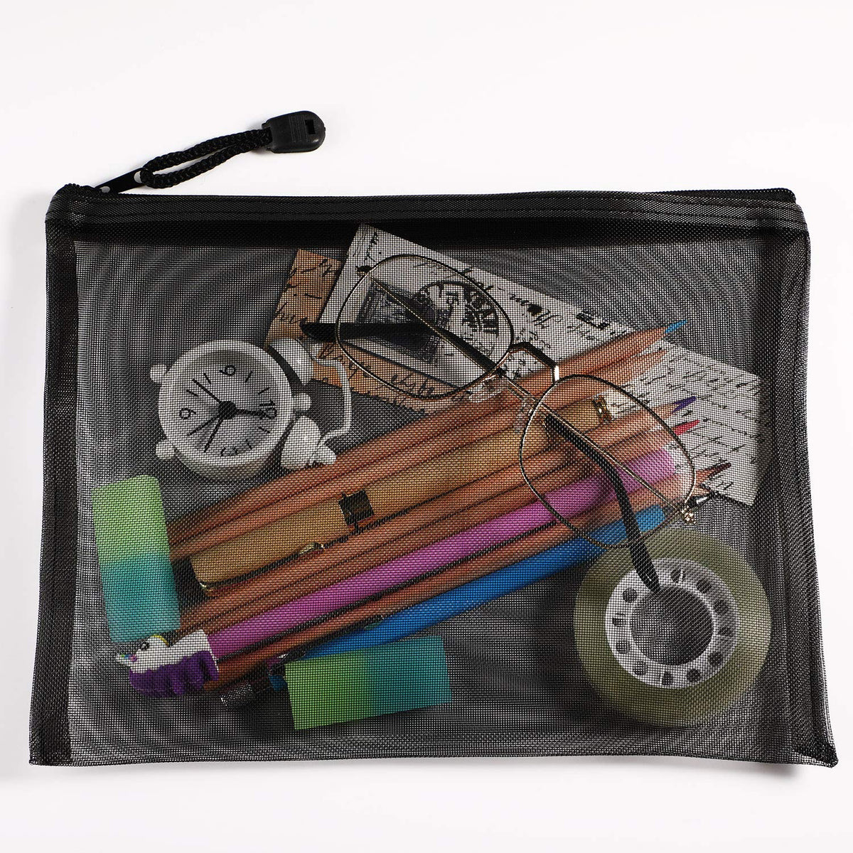 10 Pieces Black Mesh Bags Makeup Bags Cosmetic Travel Organizer Bags Mesh Zipper Pouch Pencil Case, 9.5 x 7.1 Inches