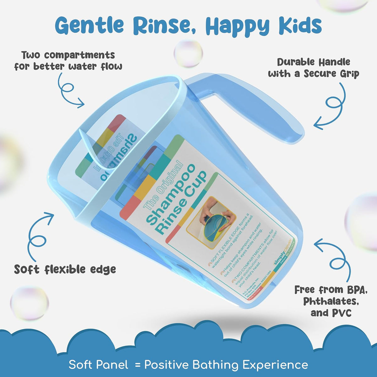 Tear-Free Bathing Experience with Rinse Cup - Soft Flexible Edge, Comfortable Handling & 40 Oz Capacity
