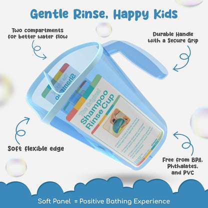Tear-Free Bathing Experience with Rinse Cup - Soft Flexible Edge, Comfortable Handling & 40 Oz Capacity