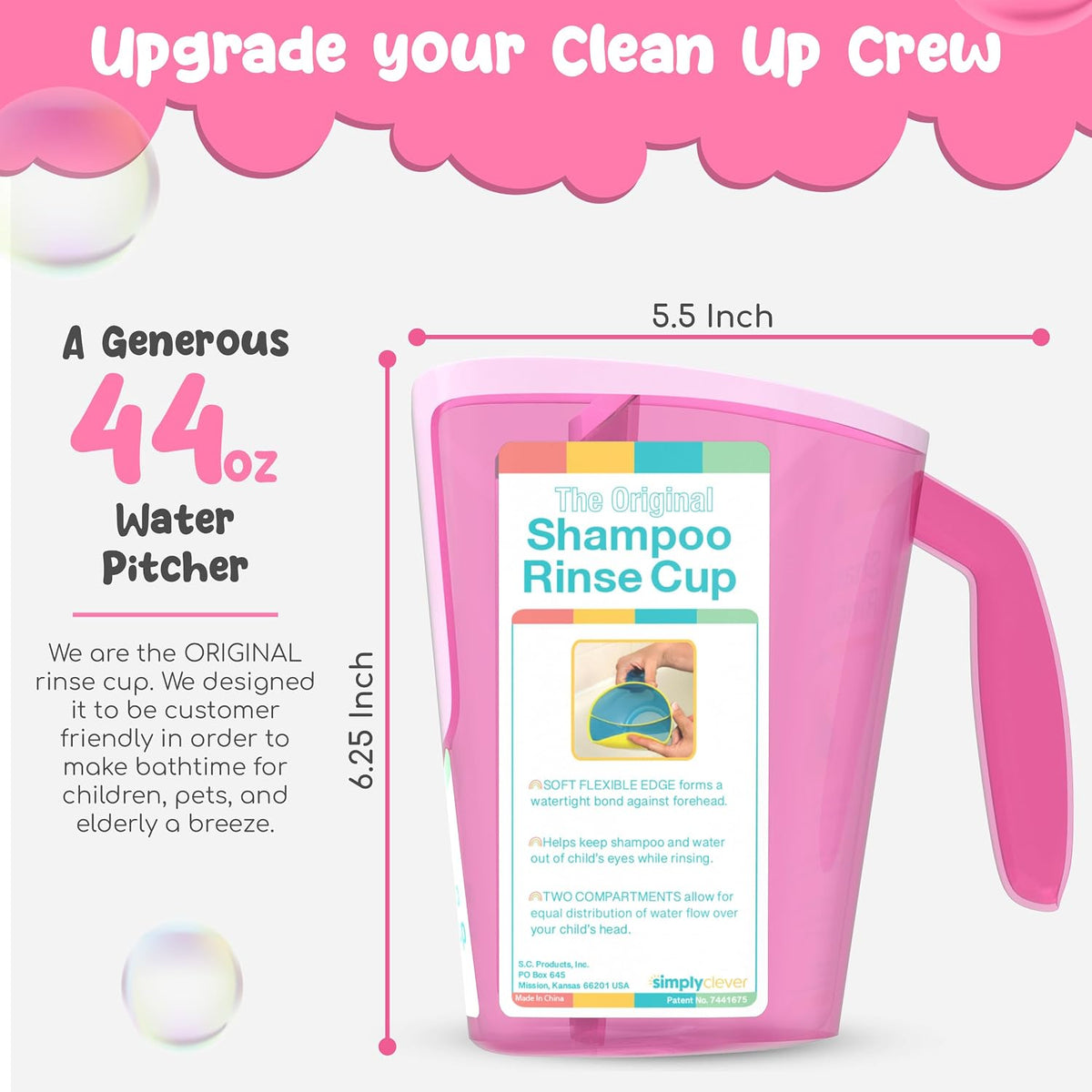 Tear-Free Bathing Experience with Rinse Cup - Soft Flexible Edge, Comfortable Handling & 40 Oz Capacity