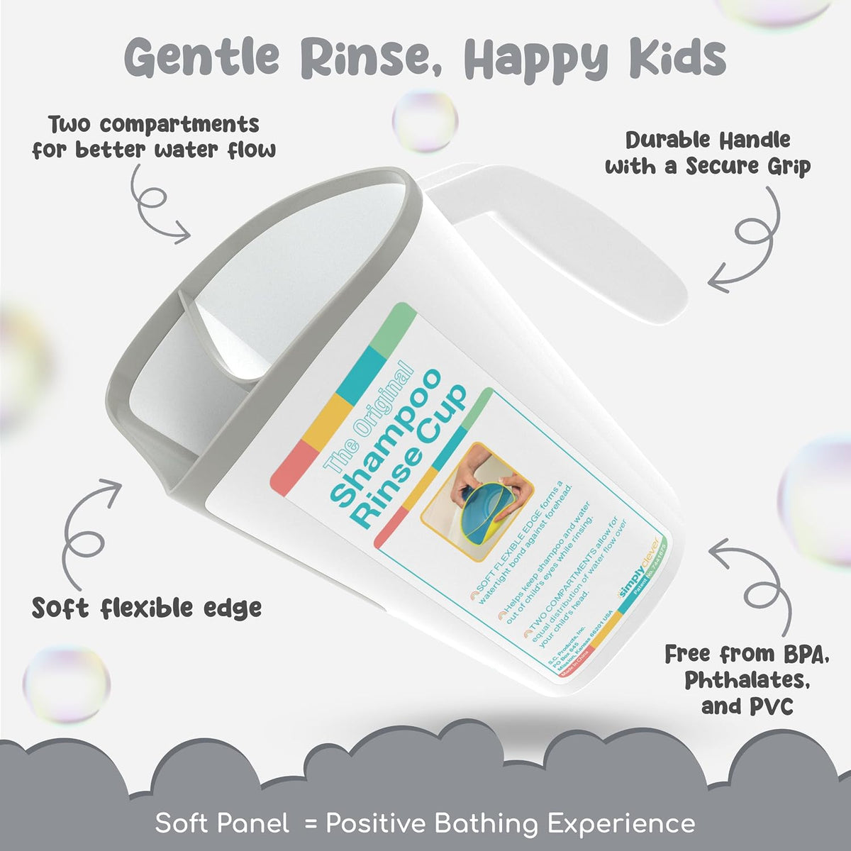 Tear-Free Bathing Experience with Rinse Cup - Soft Flexible Edge, Comfortable Handling & 40 Oz Capacity