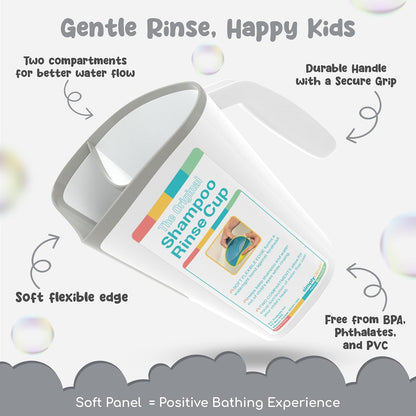 Tear-Free Bathing Experience with Rinse Cup - Soft Flexible Edge, Comfortable Handling & 40 Oz Capacity