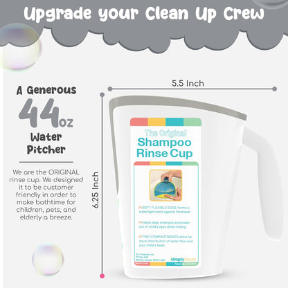 Tear-Free Bathing Experience with Rinse Cup - Soft Flexible Edge, Comfortable Handling & 40 Oz Capacity