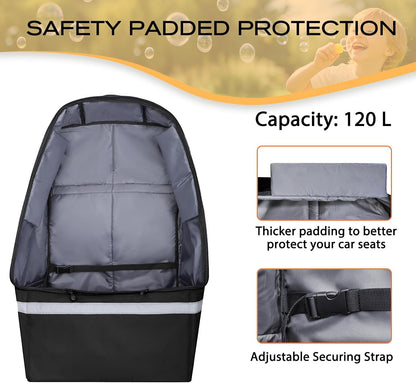 Car Seat Travel Bag for Airplane, Universal Gate Check Car Seat Bag, Padded Backpack with Waist Belt, Reflective Strips & Protective Feet, Fits Infant Convertible Booster Seats, Black
