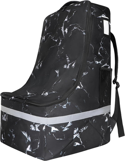 Car Seat Travel Bag for Airplane, Universal Gate Check Car Seat Bag, Padded Backpack with Waist Belt, Reflective Strips & Protective Feet, Fits Infant Convertible Booster Seats, Black