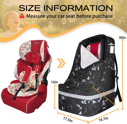 Car Seat Travel Bag for Airplane, Universal Gate Check Car Seat Bag, Padded Backpack with Waist Belt, Reflective Strips & Protective Feet, Fits Infant Convertible Booster Seats, Black