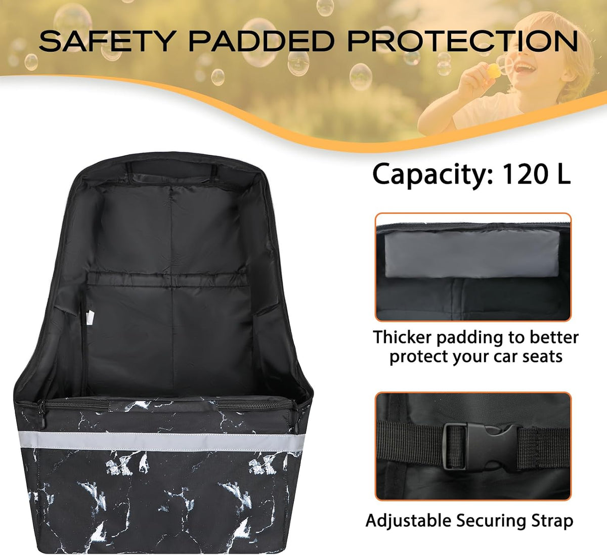 Car Seat Travel Bag for Airplane, Universal Gate Check Car Seat Bag, Padded Backpack with Waist Belt, Reflective Strips & Protective Feet, Fits Infant Convertible Booster Seats, Black