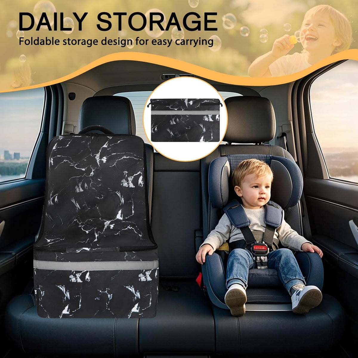 Car Seat Travel Bag for Airplane, Universal Gate Check Car Seat Bag, Padded Backpack with Waist Belt, Reflective Strips & Protective Feet, Fits Infant Convertible Booster Seats, Black