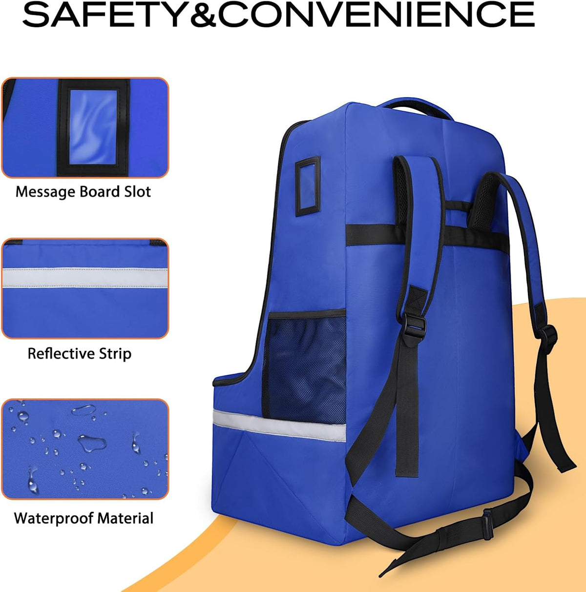 Car Seat Travel Bag for Airplane, Universal Gate Check Car Seat Bag, Padded Backpack with Waist Belt, Reflective Strips & Protective Feet, Fits Infant Convertible Booster Seats, Black