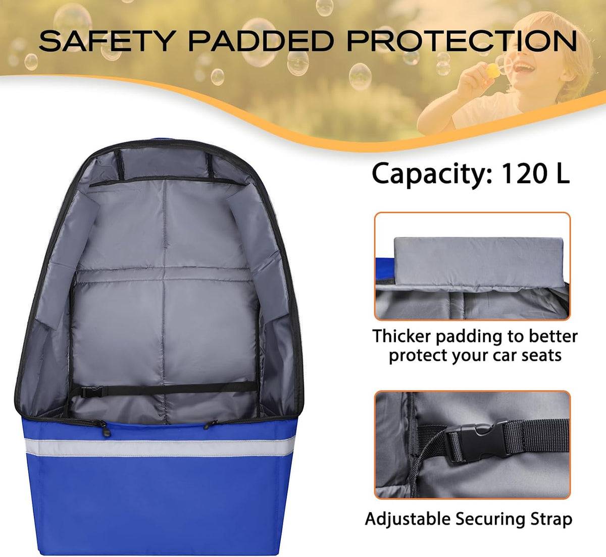 Car Seat Travel Bag for Airplane, Universal Gate Check Car Seat Bag, Padded Backpack with Waist Belt, Reflective Strips & Protective Feet, Fits Infant Convertible Booster Seats, Black