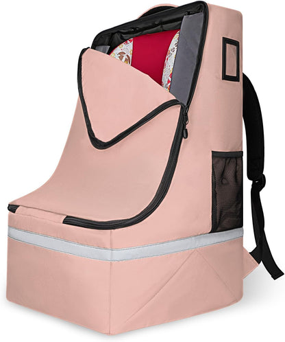 Car Seat Travel Bag for Airplane, Universal Gate Check Car Seat Bag, Padded Backpack with Waist Belt, Reflective Strips & Protective Feet, Fits Infant Convertible Booster Seats, Black