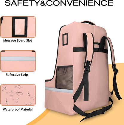 Car Seat Travel Bag for Airplane, Universal Gate Check Car Seat Bag, Padded Backpack with Waist Belt, Reflective Strips & Protective Feet, Fits Infant Convertible Booster Seats, Black