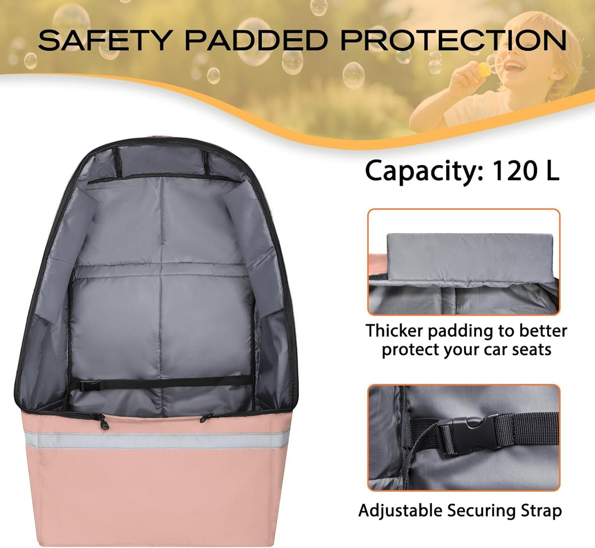 Car Seat Travel Bag for Airplane, Universal Gate Check Car Seat Bag, Padded Backpack with Waist Belt, Reflective Strips & Protective Feet, Fits Infant Convertible Booster Seats, Black