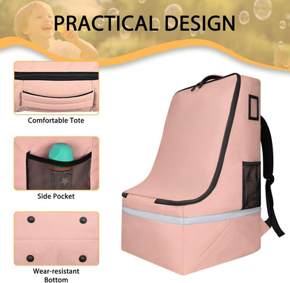 Car Seat Travel Bag for Airplane, Universal Gate Check Car Seat Bag, Padded Backpack with Waist Belt, Reflective Strips & Protective Feet, Fits Infant Convertible Booster Seats, Black