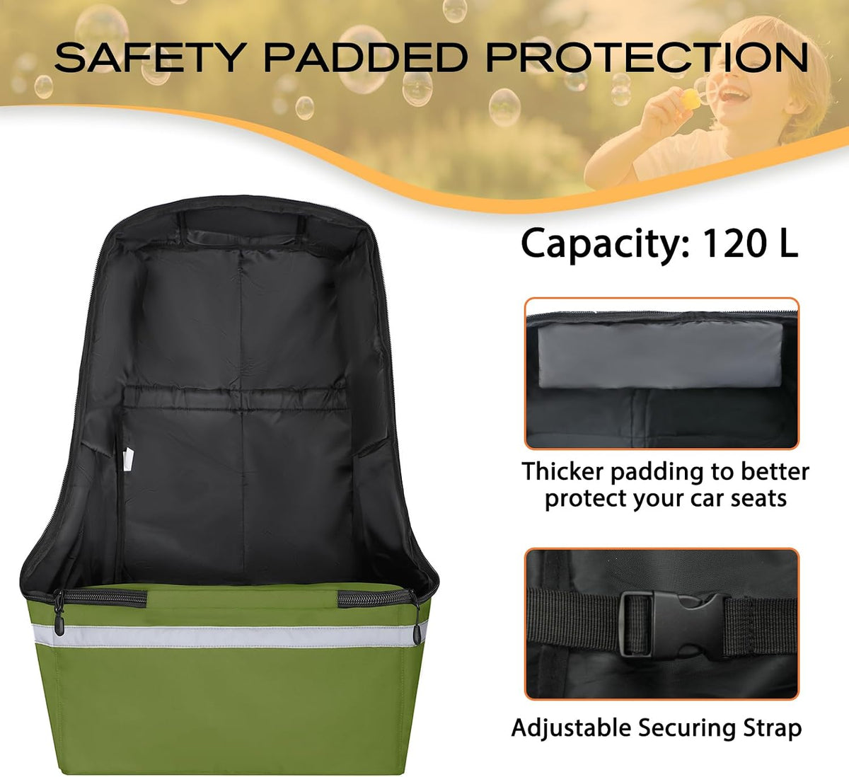 Car Seat Travel Bag for Airplane, Universal Gate Check Car Seat Bag, Padded Backpack with Waist Belt, Reflective Strips & Protective Feet, Fits Infant Convertible Booster Seats, Black