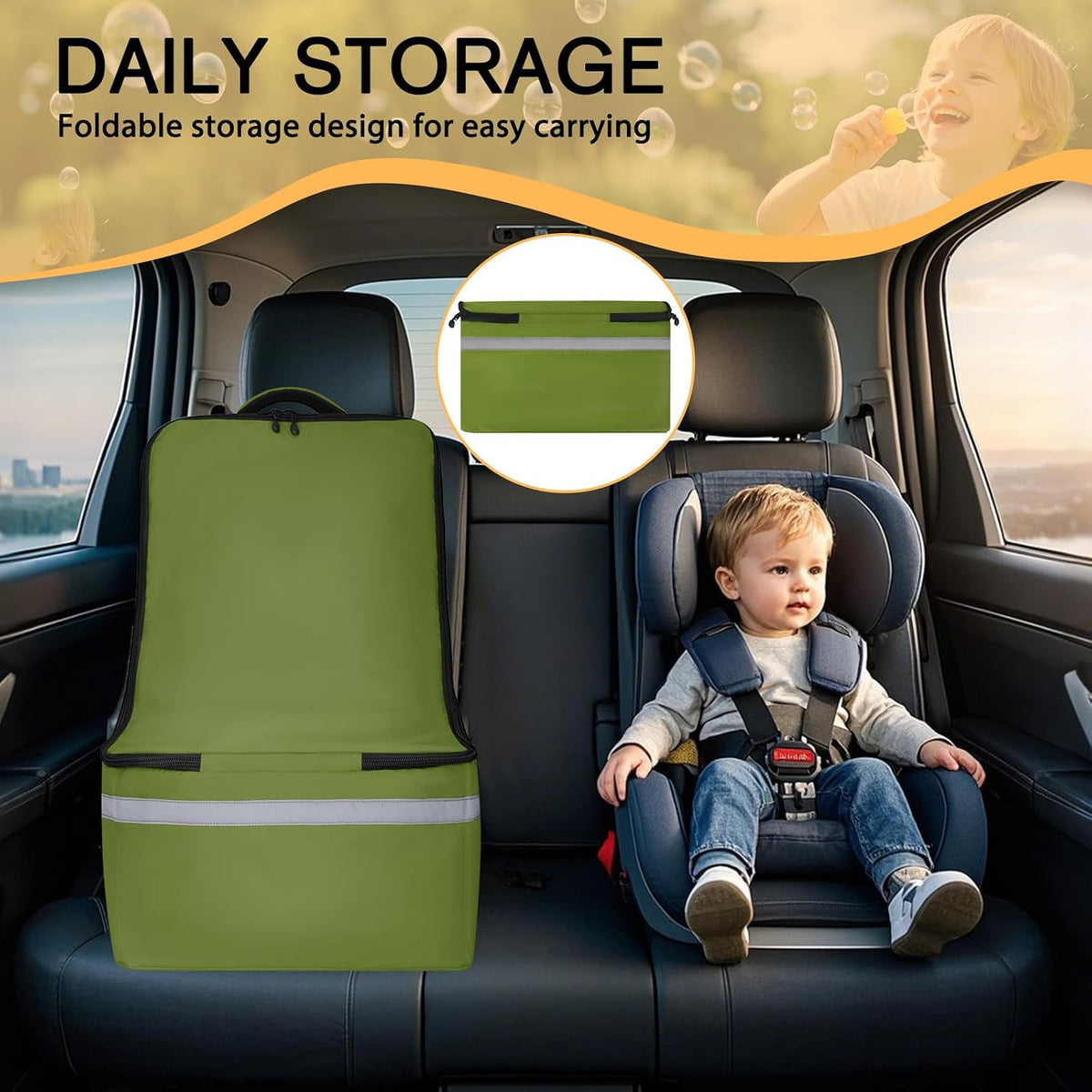 Car Seat Travel Bag for Airplane, Universal Gate Check Car Seat Bag, Padded Backpack with Waist Belt, Reflective Strips & Protective Feet, Fits Infant Convertible Booster Seats, Black