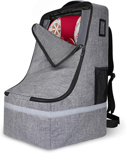 Car Seat Travel Bag for Airplane, Universal Gate Check Car Seat Bag, Padded Backpack with Waist Belt, Reflective Strips & Protective Feet, Fits Infant Convertible Booster Seats, Black