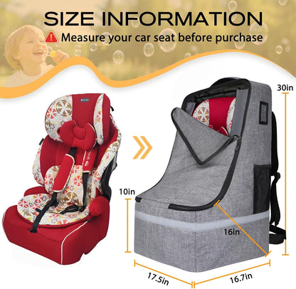 Car Seat Travel Bag for Airplane, Universal Gate Check Car Seat Bag, Padded Backpack with Waist Belt, Reflective Strips & Protective Feet, Fits Infant Convertible Booster Seats, Black