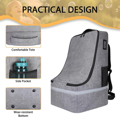 Car Seat Travel Bag for Airplane, Universal Gate Check Car Seat Bag, Padded Backpack with Waist Belt, Reflective Strips & Protective Feet, Fits Infant Convertible Booster Seats, Black